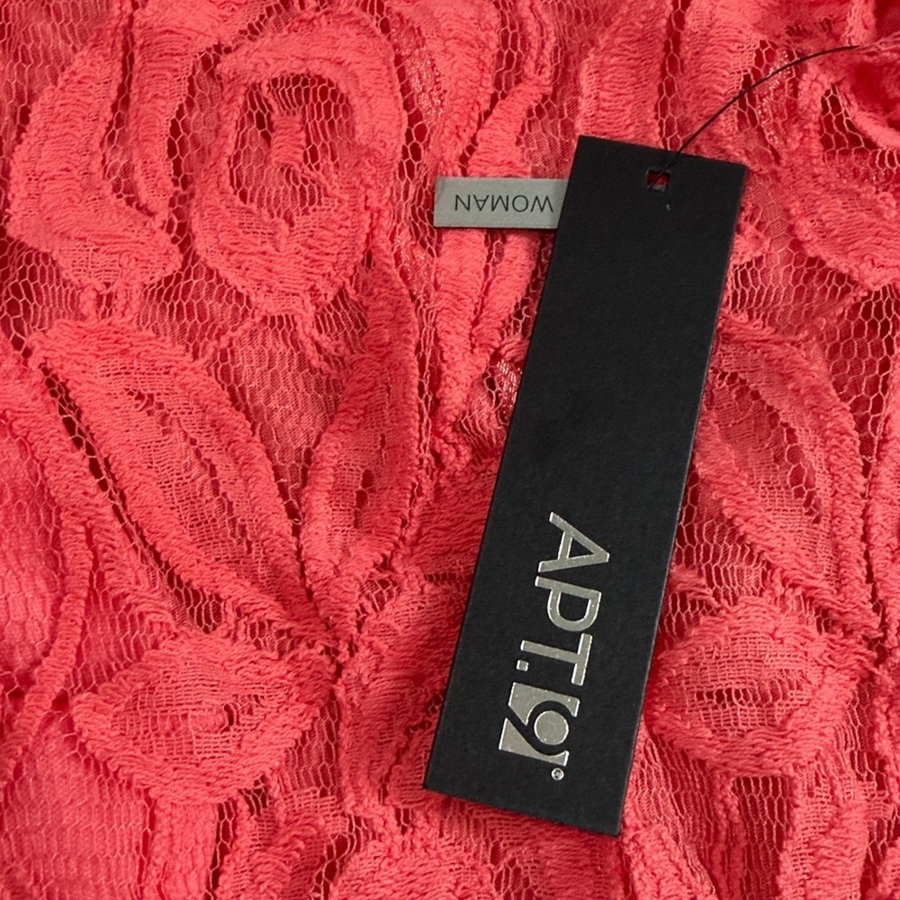 NWT Apt. 9 Vibrant Coral Lace Overlay Blouse - Picture 3 of 4